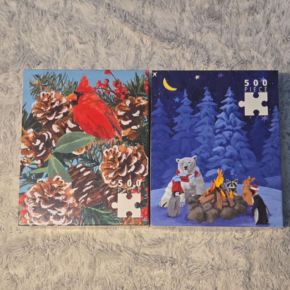 Allport Editions - Winter Cardinal & Campfire Critters 500 Piece Puzzles